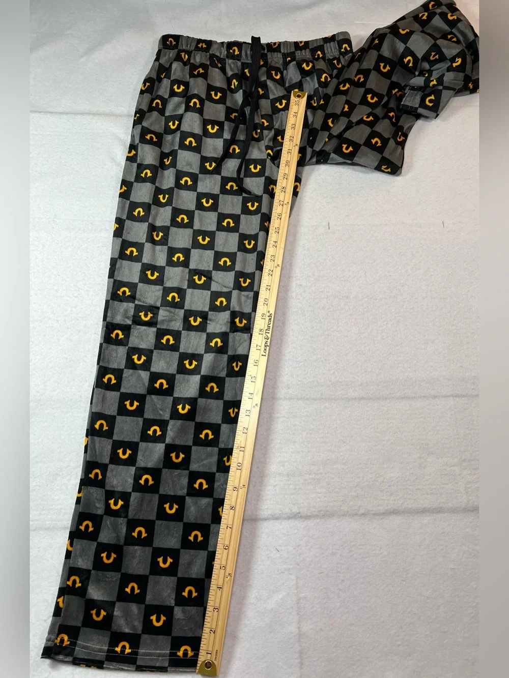 True Religion Men's Checkered Yellow Horseshoe Pajama Pants,Black/Gray, Small